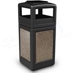42-Gallon StoneTec® Waste Container w/ Ash Tray Lid - Black w/ Riverstone
