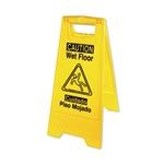 Bilingual Yellow Wet Floor Sign, 12.05 x 1.55 x 24.3