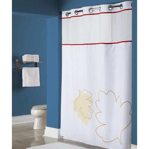 Hawthorn Leaf Print Recycled Pet, Hookless Shower Curtain Curved Rod